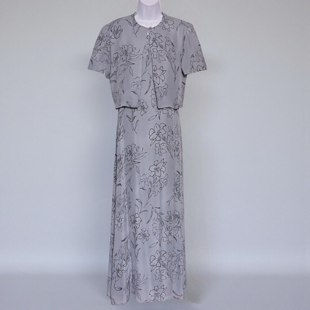 Vintage Lauren Ralph Lauren Long Silk Dress Jacket Set Size 6 Periwinkle Floral